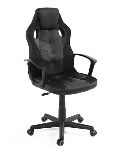 KAYELLES Chaise Gaming E-Sport Racer Junior, siège Simili Cuir & Textile Mesh Respirant, Double Rembourrage appuie tête, Hauteur réglable, pivotant 360°, accoudoirs, roulettes Souples Sena-E (Noir)