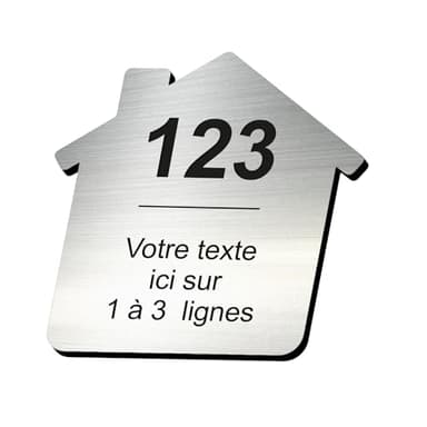 Plaque gravée personnalisée autocollante pour nom et numéro de boîte aux lettres en forme de maison design - alu brossé - format 5x5 cm