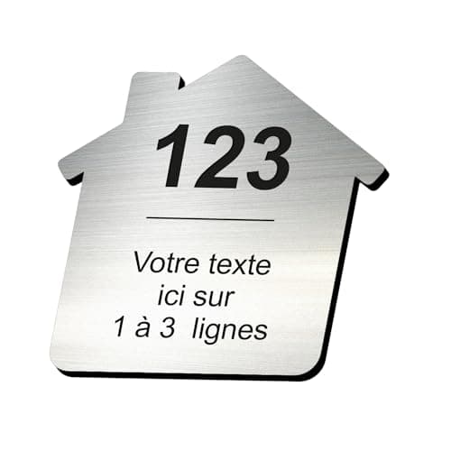 Plaque gravée personnalisée autocollante pour nom et numéro de boîte aux lettres en forme de maison design - alu brossé - format 8x8 cm