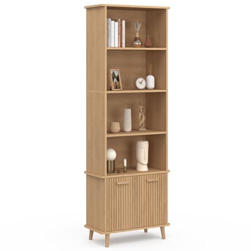 IDMarket - Etagère bibliothèque 4 Niveaux avec Placard Juliette Lattes tasseau Bois Coloris chêne