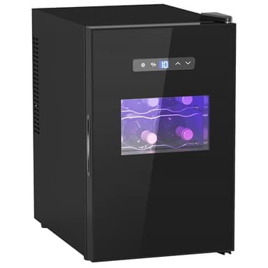 HOMCOM Cave à vin 15 bouteilles 39L réfrigérateur à vin thermoélectrique et silencieux - porte en verre, éclairage LED, écran tactile numérique, frigo vin contrôle de température 8-18°C, noir