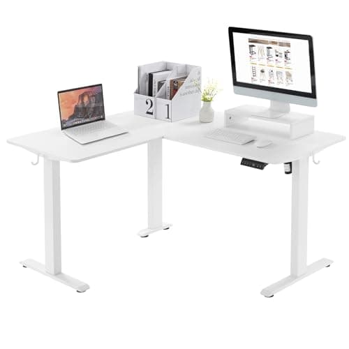 WOLTU Bureau Assis Debout Électrique en L 140x120cm, Bureau Réglable en Hauteur avec 4 Contrôles de Mémoire, Table d'angle Blanc avec Support d'Écran et Crochets pour Écouteurs