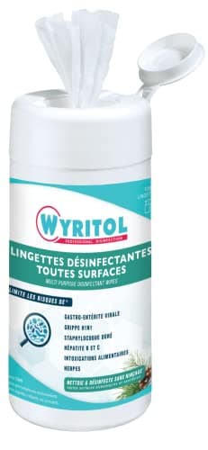 WYRITOL - Lingette désinfectante surfaces - nettoie et désinfecte - Sans rinçage - Usage unique - Multi usages - 120 pièces- Fabrication Française
