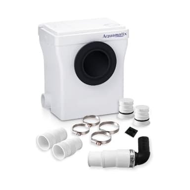 Aquamatix Cubo 400W Broyeur Sanitaire 110L/min Pompe de Relevage avec filtre à charbon 3 entrées pour toilettes, éviers et baignoires, Distance de pompage verticale de 8m