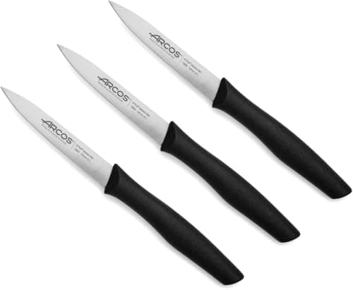 Arcos Lot de 3 Couteaux d'Office. Lame 100 mm Acier Inoxydable. Manche Polypropylène. Couteaux de Cuisine Éplucheurs. Compatible Lave-Vaisselle. Série Nova. Couleur Noire