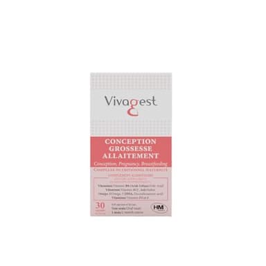 Vivagest – Complément Triple Action Fertilité, préconception, grossesse, allaitement - Omégas-3, DHA, Vit. B9+B12, Iode, Vit. D3, E - 30 Capsules