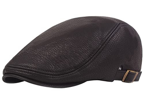 Kangqifen Casquette d'hiver plate en cuir doublé de velours pour homme - Ajustement élastique - 54,9 cm - 58,9 cm - Noir - Taille Unique