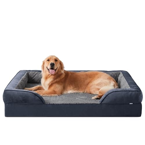 JOEJOY Panier Chien Grande Taille XL Orthopedique, Memoire de Forme Lit pour Chien Dehoussable Lavable, Coussin avec Structure en Nid d'abeille et Doublure Imperméable, Gris