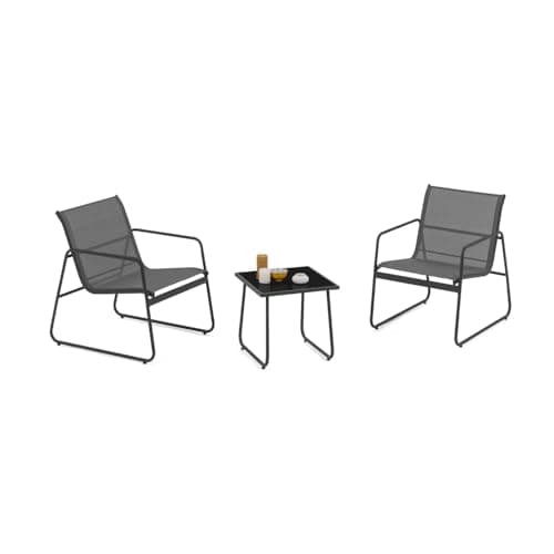 IDMarket - Salon de Jardin Bas Malaga Table et 2 fauteuils en Acier et textilène Gris Anthracite