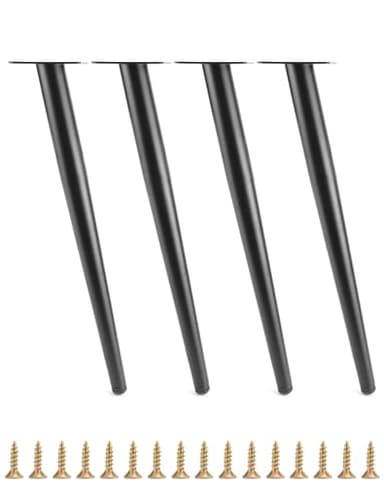 QWORK® 4 Pièces Pieds de Meuble en Acier 40cm, Pieds Inclinés avec Base Antidérapants pour Table Basse/Table de Chevet/Armoires/Chaises