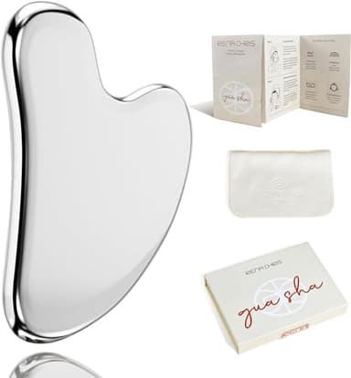 Rena Chris Gua Sha Visage - Acier Inoxydable,Guasha pour Sculpter la Ligne de la Mâchoire et Réduire les Poches, Gua Sha Corps, Cadeau de Soins de la Peau (Argent)
