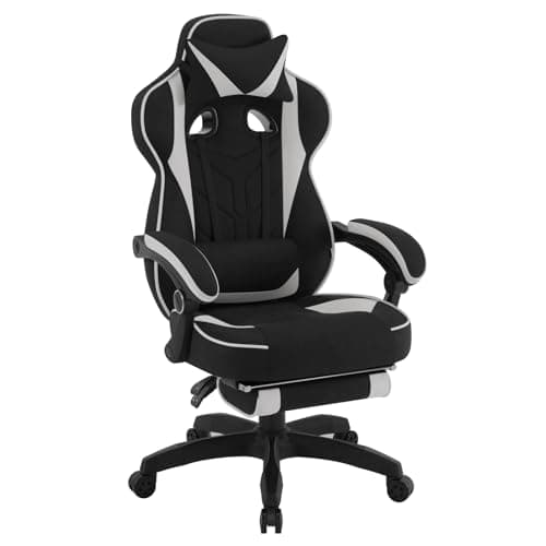 WOLTU Chaise Gaming Tissu Respirant Ergonomique Fauteuil Gaming, Livestream Siege Gaming Gamer avec Pivotant Chaise Bureau Grand Dos & Grand Siège pour Personne Lourde, Gris, GS02gr