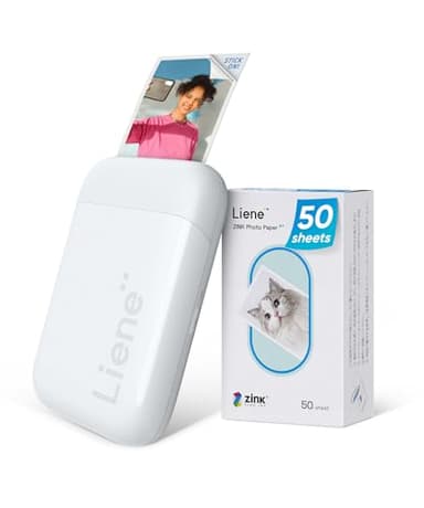 Liene Mini Imprimante, 2 x 3 Imprimante Photo Portable avec 50 Zink Papiers à Dos Collant, Bluetooth 5.0, Compatible avec iOS & Android, Application Dédiée, Imprimante Photo pour iPhone(Blanc)