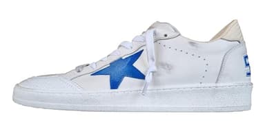 Golden Goose Chaussures Homme Vintage Ball Star en Cuir 12156 Blanc et Bleu, Blanc Bluette, 40 EU