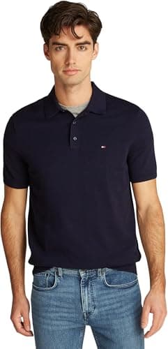 Tommy Hilfiger Polo Manches Courtes Homme Essential Cotton Knitted Épais, Bleu (Desert Sky), M
