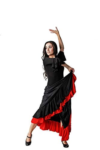 Générique Jupe Femme de Flamenco Dance 2 Volants,Noir/Rouge,XL