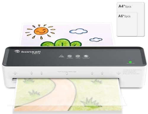 Bonsaii Plastifieuse A4, Fonction ABS, Convient pour les documents A4, Bureau et Maison, 80-100 microns, Comprend 10 Pochettes de Laminage A5/A6, L421-A