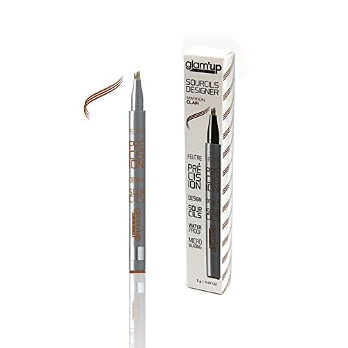 Glam'Up Paris - Feutre à Sourcils Micro-Précision - Technique Microblading - Waterproof Résistant à l'Eau - Pointe Trident - N°01 - Marron Clair