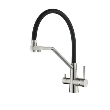TINMAGI Robinet de Cuisine 3 Voies, Mitigeur d'évier Flexible Pivotant 360°, Mélangeur 3 en 1 avec Douchette Extractible, avec Accessoires, Nickel Brossé