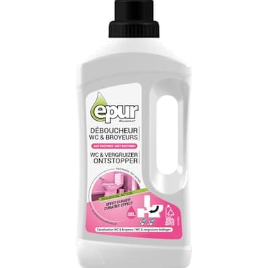Epur - Déboucheur WC & Broyeurs Biologique, Formule à base d'enzymes pour canalisations encombrées, Débouche et désodorise les sanitaires, toilettes, WC & broyeurs, 1 L