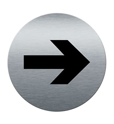 AUA SIGNALETIQUE - Plaque de porte Aluminium brossé imprimé AluSign Ø 85 mm - épaisseur. 3 mm - Double Face adhésif au dos (Flèche de direction)