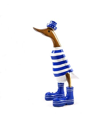 Coco Papaya Canard décoratif en Bois 35cm - Marinière Bleue et Blanche