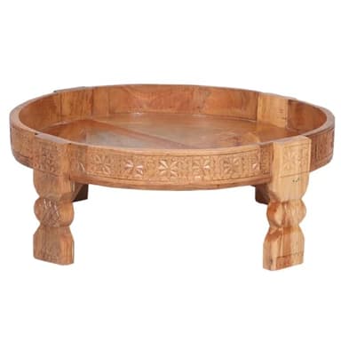 Marrakech Table basse ronde vintage en bois massif 80 cm | Table d'appoint ronde comme décoration orientale du salon | Tables basses rondes massives Jahna sculptées à la main