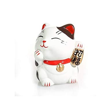lachineuse - Chat Maneki Neko - Figurine Statuette Chat Japonais Porte Bonheur - Objet Kawaii Déco - Lucky Cat Porcelaine 9,5 cm - Chat Mignon Asiatique - Chance, Bonheur, Fortune - Coloris Blanc