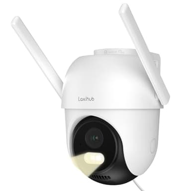 LAXIHUB 2,5K/4MP Caméra Surveillance WiFi Extérieure, 2,4GHz/5GHz Caméra IP, Détection de Mouvement PIR, 355° PTZ, Vision Nocturne Couleur, 24/7, Audio Bidirectionnel, IP65, Alarme Sonore et Lumineuse