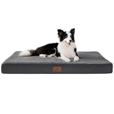 Bedsure Coussin Dehoussable Orthopédique - Tapis pour Chien Grande Taille 91x69x7.6cm, Lit en Mousse avec Revêtement de Peluche, Matelas Lavable, Gris