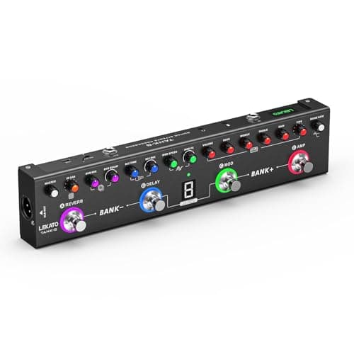 LEKATO Pédale de guitare multi-effets, 36 préréglages modifiables, chœur, retard, reverbe, MOD, recharge IR, enregistrement, tuner, batterie intégrée, connexion BT (guitare électrique)