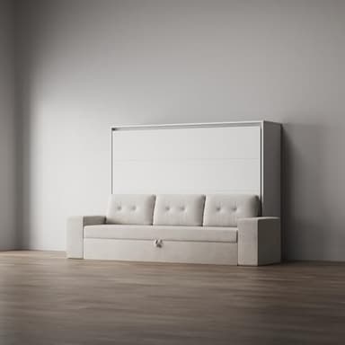 SMARTBett Amazon 160 x 200 Lit d'armoire horizontal M2 (Profondeur 55 cm) avec canapé, anthracite, accoudoirs, 26 cm, Blanc