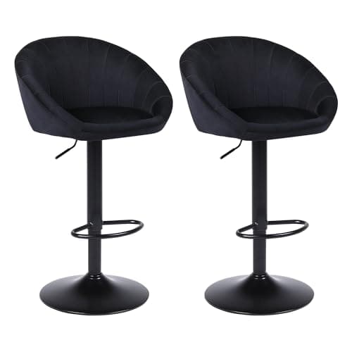 YERAIRR Tabouret de Bar Lot de 2, Chaise Haute Cuisine en Velours, Réglable en Hauteur, Pivotants à 360° avec Repose-Pieds, Chaise pour Ilot Central, Comptoir, Bar, Salle à Manger, Noir