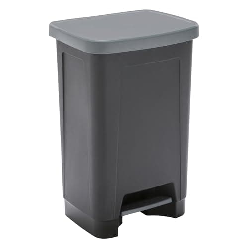 SUNDIS Step Bin, poubelle à pédale 50 L, rectangulaire, en plastique recyclé, noir et anthracite, pour cuisine, bureau, buanderie, garage, atelier