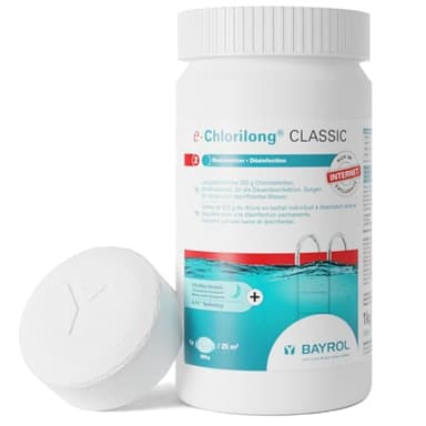 BAYROL e-Chlorilong Classic 1 kg - Galets de Chlore Lent 200 g - 92% de Substance Active - pour Tous Types de filtres - Formule Silk Effect - désinfection permanente