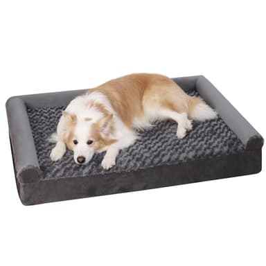 KSIIA Panier Chien Grande Taille, 105x70x18cm, Orthopedique Canapé pour Chien XL, Lit pour Chien Housse Dehoussable et Lavable, Gris