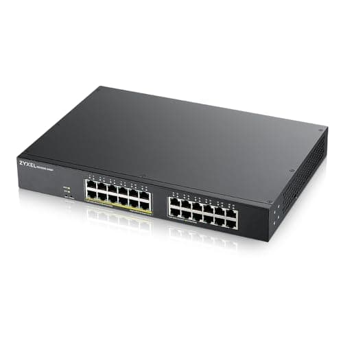 Zyxel Switch 24 ports Gigabit PoE | Gestion intelligente | Montage en rack | 12 ports PoE+ avec une puissance de 130 Watts | VLAN, IGMP, QoS | Garantie à vie [GS1900-24EP]