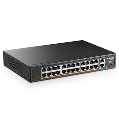mokerlink 24 Port PoE Switch, 2 Gigabit Uplink Port, Puissance élevée 400W, Prise en Charge IEEE802.3af/at, PoE + Plug & Play Non géré monté en Rack