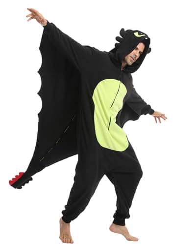 Laahoem Animal Dragon Pyjama Unisexe Adulte zippé Capuche Homme Femme Combinaison Costume Cosplay Vêtements de Nuit Black L