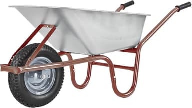 Schulz Tech Brouette avec bac galvanisé jusqu'à 250 kg/100 l - Modèle robuste pour le jardin et les besoins de construction - Pneus pneumatiques avec jantes en acier - Chariot coulissant - Marron
