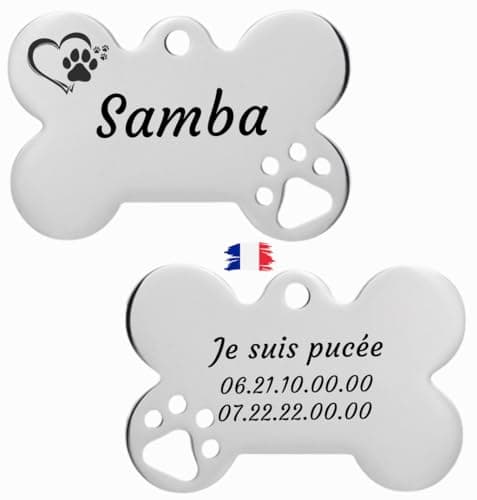 Médaille personnalisée pour animaux compagnie, Médaille chien en forme d'os avec gravure personnalisable, Plaque d'identification en acier inoxydable, médaille pour chien avec nom et téléphone.