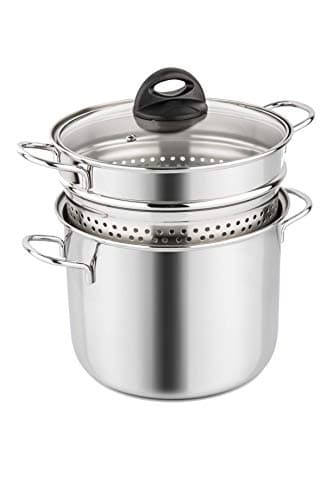 Barazzoni - 419048022 – Cuiseur à pâtes avec Couvercle Transparent et Panier, fabriqué en Italie, en Verre et Acier 18/10, 6 litres