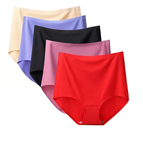 Qrity 5 Pièces Culotte Femme Taille Haute, Culotte sans Couture, Soie Glacée Culottes Taille Haute sous-vêtements -L
