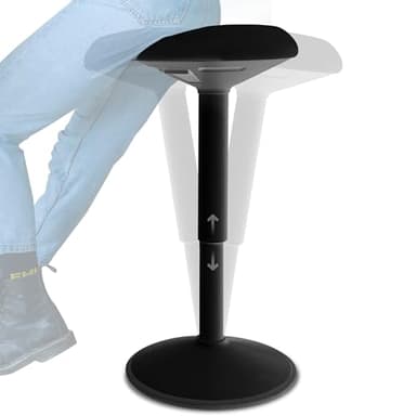 Backerz Tabouret Ergonomique à Bascule - Tabouret Reglable en Hauteur 55 à 80cm - Siège Actif Compact - Maison, Bureau, École - Coussin en Mousse, Revêtement en Lin Hydrofuge - Noir Mat