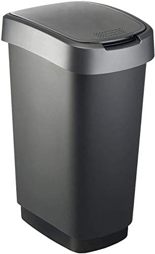 Poubelle Rotho Twist 50 l avec couvercle, plastique (PP) sans BPA, noir/argent, 50 l (40,1 x 29,8 x 60,2 cm)