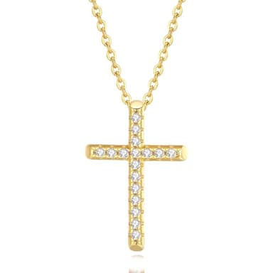 GAVU Collier Argent 925 Plaqué Or 18 Carats Pendentif Croix Zircon Cubique Femme