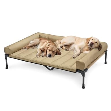 Veehoo Lit Surélevé pour Chien, Lit Camp Chien Surélevé avec Bloster Amovible Lavable Transat Chien Extérieur Panier Chien Exterieur Canapé Chien, Beige 150 x 95 x 22.5cm