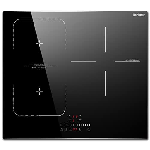 Karinear Plaque à Induction 3 Feux avec Zone Flexible, Plaque de Cuisson Induction Encastrable, Table de Cuisson Electrique avec Commande Tactile, Minuteur, Verrouillage d'enfant, 6800W, pas de prise