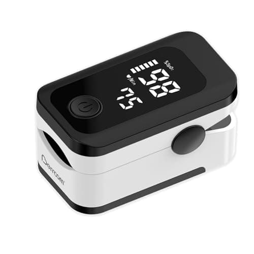 Berrcom Oxymétre de Doigt Professionnel, Saturometre Oxymetre, Mesure Précise de la Saturation en Oxygène dans le Sang, Moniteur de Fréquence Cardiaque, Écran LED Mesure SpO2 et PR, Piles Inclus
