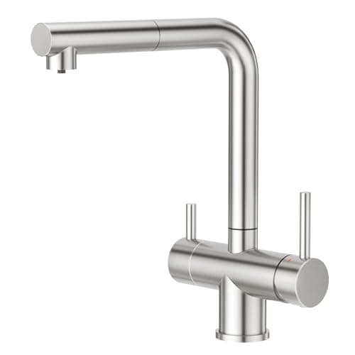 CREA Robinet Cuisine 3 Voies avec Douchette Extractible, Mitigeur 3 Voies Cuisine Pivotant à 360°, Robinetterie Cuisine Eau Potable, Robinet Évier de Cuisine avec Sortie Eau Filtrée,Brossé